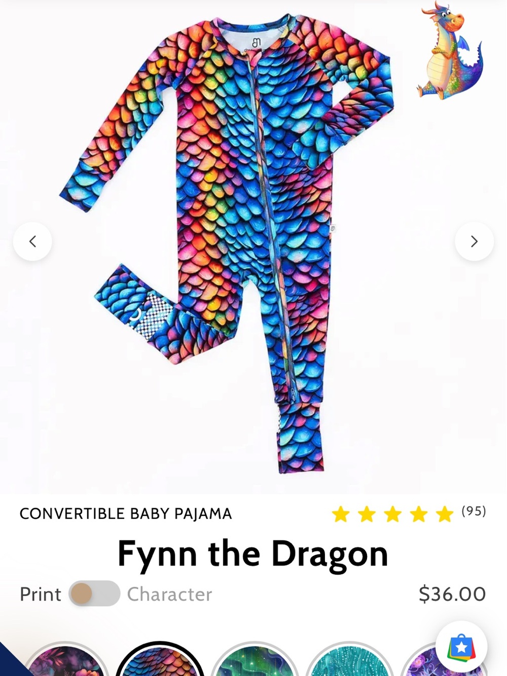EUC Bamboo Dreambly Me Flynn the Dragon Rainbow Scale Baby Zippy - Picture 2 of 10